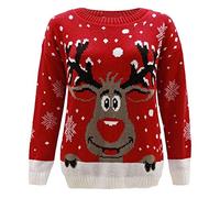 GirlzWalk New Womens Knitted Xmas Rudolph Reindeer Bambi Unisex Sweater Christmas Jumper Top (Red, 3-4 Years)