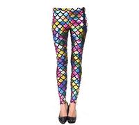 GirlzWalk New Women's Misfit Metallic Wet Look Leggings (XXL/UK 20-22, Rainbow-Fish Mermaid)