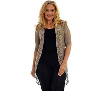 GirlzWalk New Womens Plus Size Kimono Ladies Scallop Edge Floral Lace Cardigan Open Front (Mocha, 26-28)