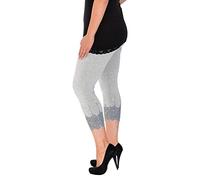 GirlzWalk New Womens Plus Size Leggings Ladies Scallop Edge Sequins Detail Hem Elasticated Cropped Soft Bottoms Trousers (Grey, 28-30)