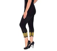 GirlzWalk New Womens Plus Size Leggings Ladies Scallop Edge Sequins Detail Hem Elasticated Cropped Soft Bottoms Trousers (Gold, 24-26)