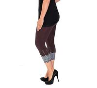 GirlzWalk New Womens Plus Size Leggings Ladies Scallop Edge Sequins Detail Hem Elasticated Cropped Soft Bottoms Trousers (Brown, 16-18)