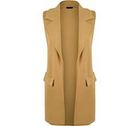 GirlzWalk New Women's Sleeveless Crepe Open Long Waistcoat Pocket Top Ladies Jacket (12-14, Camel)
