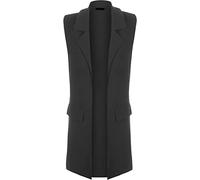 GirlzWalk New Women's Sleeveless Crepe Open Long Waistcoat Pocket Top Ladies Jacket (20-22, Black)
