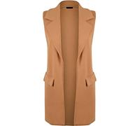 GirlzWalk New Women's Sleeveless Crepe Open Long Waistcoat Pocket Top Ladies Jacket (20-22, Mocha)