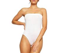 GirlzWalk New Women's Sleeveless Ladies Boob Tube Plain Bandeau Bodysuit Leotard Top (ML, White)