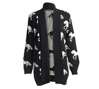 GirlzWalk s New Women's Ladies Long Sleeve Button Top Chunky Horse Cable Knitted Granded Cardigan (Black, ML = UK 12-14 = EUR 40-42)