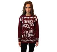 GirlzWalk Unisex Adults Women Men Merry Christmas You Filthy Muggle Animal Print Knit Jumper Christmas Pullover (Filthy Animal Wine, 24-26)