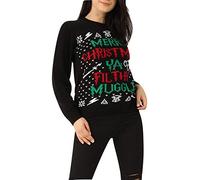 GirlzWalk Unisex Adults Women Men Merry Christmas You Filthy Muggle Print Knit Jumper Christmas Pullover (Black, XXXL = UK 24-26 = EUR 52-54)