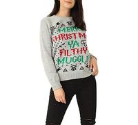 GirlzWalk Unisex Adults Women Men Merry Christmas You Filthy Muggle Print Knit Jumper Christmas Pullover (Silver Grey, SM = UK 8-10 = EUR 36-38)