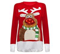 GirlzWalk Unisex Christmas Rudolph Flash Light Jumper Xmas Sweater Red ML