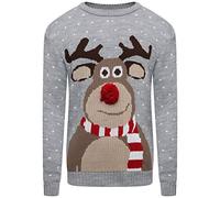 GirlzWalk Unisex Girls Boys Kids Rudolph Print Pom Pom 3D Nose Christmas Knit Jumper (Grey, 13/14 Years Old)