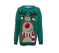 GirlzWalk Unisex Girls Boys Rudolph Knitted Pom Pom Xmas Jumper Green 11-12