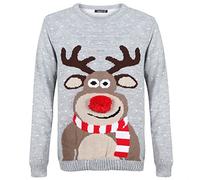 GirlzWalk Unisex Girls Boys Rudolph Knitted Pom Pom Xmas Jumper (Grey, 5-6 Years)