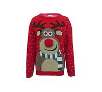 GirlzWalk Unisex Girls Boys Rudolph Knitted Pom Pom Xmas Jumper Red 5-6