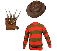 Girlzwalk Unisex Kids Boys Freddy Halloween Fancy Dress Hat Jumper & Glove Set, Jumper, Hat & Glove, 3-4 Years