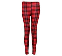 GirlzWalk® Women Bang Aztec Skull Printed Legging - Ladies Stripe Stretchy Slim Leggings Halloween Pants (Red Tartan, 24-26)