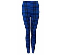 GirlzWalk® Women Bang Aztec Skull Printed Legging - Ladies Stripe Stretchy Slim Leggings Halloween Pants (Blue Tartan, 24-26)