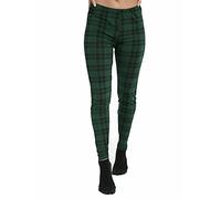 GirlzWalk® Women Bang Aztec Skull Printed Legging - Ladies Stripe Stretchy Slim Leggings Halloween Pants (Green Tartan, 24-26)