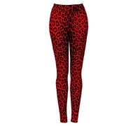 GirlzWalk® Women Bang Aztec Skull Printed Legging - Ladies Stripe Stretchy Slim Leggings Halloween Pants (Red Leopard, 24-26)