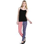 GirlzWalk® Women Bang Aztec Skull Printed Legging - Ladies Stripe Stretchy Slim Leggings Halloween Pants (USA Flag, 8-10)