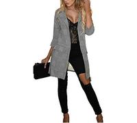 GirlzWalk @ Women Check Hounds Tooth Tartan Duster Coat Ladies 3/4 Sleeve Jacket Blazer Top (Mono Check, XXL/UK 20-22)
