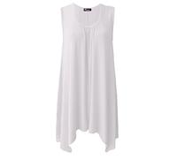 GirlzWalk ® Women Hanky Hem Top Ladies Sleeveless Flared Jersey Long Tunic Flared Swing Vest Top White