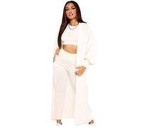 GirlzWalk® Women Knitted Open Front Slouchy Balloon Sleeve Long Cardigan - Ladies Maxi Knitted Puff Sleeve 2 Pocket Cardigan Boyfriend Sweater Top (Cream, 12-14)