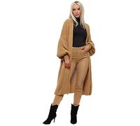 GirlzWalk® Women Knitted Open Front Slouchy Balloon Sleeve Long Cardigan - Ladies Maxi Knitted Puff Sleeve 2 Pocket Cardigan Boyfriend Sweater Top (Camel, 8-10)