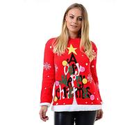 GirlzWalk ® Women Ladies Christmas Xmas Santa Tree A Very Merry Christmas Novelty Sweater Vintage 3D Jumper (Red, XL/UK 16-18)