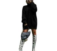 GirlzWalk Women Ladies Chunky Knitted Baggy Oversized Jumper Dress High Polo Roll Neck Top (Black, 14)