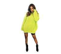 GirlzWalk Women Ladies Chunky Knitted Baggy Oversized Jumper Dress High Polo Roll Neck Top (Neon Green, 14)
