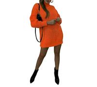 GirlzWalk Women Ladies Chunky Knitted Baggy Oversized Jumper Dress High Polo Roll Neck Top (Orange, 10)