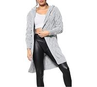 GirlzWalk® Women Ladies Long Sleeve 2 Side Pocket Chunky Cable Knitted Oversize Baggy Open Boyfriend Cardigan Sweater Jumper Top UK Size 8-22 (Grey, 16-18)
