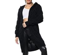 GirlzWalk® Women Ladies Long Sleeve 2 Side Pocket Chunky Cable Knitted Oversize Baggy Open Boyfriend Cardigan Sweater Jumper Top UK Size 8-22 (Black, 20-22)