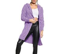 GirlzWalk® Women Ladies Long Sleeve 2 Side Pocket Chunky Cable Knitted Oversize Baggy Open Boyfriend Cardigan Sweater Jumper Top UK Size 8-22 (Lilac, 16-18)