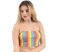 GirlzWalk Women Ladies Rainbow Skater Skirt Clown LGBT Gay Pride Mini Skirt Boob Tube Multi Stripe Strapless Lycra Bandeau Top (Rainbow Print Boobtube Top, UK 8 = US 4 = EUR 36)