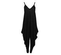 GirlzWalk Women Lagenlook Cami Strappy Baggy Harem Jumpsuit Dress Black