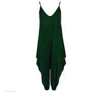 GirlzWalk Women Lagenlook Cami Strappy Baggy Harem Jumpsuit Dress Bottle Green
