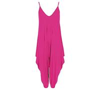 GirlzWalk Women Lagenlook Cami Strappy Baggy Harem Jumpsuit Dress Fuchsia