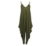 GirlzWalk Women Lagenlook Cami Strappy Baggy Harem Jumpsuit Dress Khaki