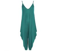 GirlzWalk Women Lagenlook Cami Strappy Baggy Harem Jumpsuit Dress Teal