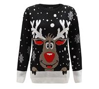 GirlzWalk Women Reindeer Snow Flakes Star Xmas Knitted Jumper Black