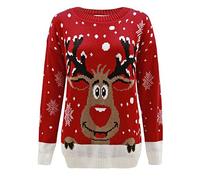 GirlzWalk Women Reindeer Snow Flakes Star Xmas Knitted Jumper Red