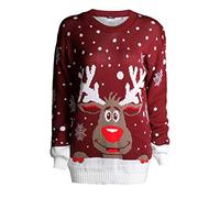 GirlzWalk Women Reindeer Snow Flakes Star Xmas Knitted Jumper Wine