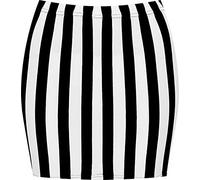 GirlzWalk Women’s Ladies Animal Print Leopard Brown Look Elasticated Waist Tube Mini Skirt (Black White Stripe, SM/UK 8-10)