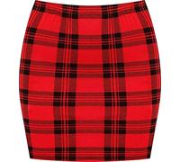 GirlzWalk Women’s Ladies Animal Print Leopard Brown Look Elasticated Waist Tube Mini Skirt (Red Tartan, XL/UK 16-18)