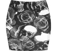 GirlzWalk Women’s Ladies Animal Print Leopard Brown Look Elasticated Waist Tube Mini Skirt (Skull Rose, XL/UK 16-18)