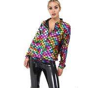 GirlzWalk ® Women’s Ladies Mermaid Rainbow Fish Scale Metallic Summer Festival Party Bomber Jacket (Rainbow, ML 12-14)