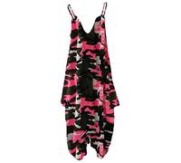 GirlzWalk Women’s Ladies Summer Festival Bright Rainbow Print Baggy Romper Harem Jumpsuit (Army Pink, XL/UK 16-18)